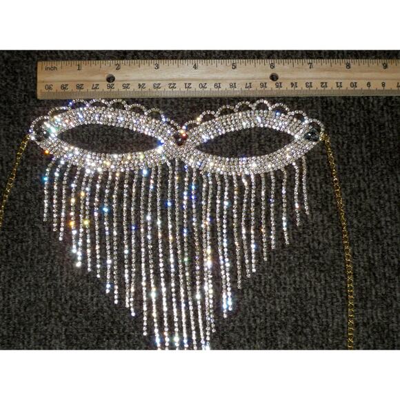 Harem mask, silver rhinestone mask, dangle costume masquerade ball cosplay mask - Picture 4 of 5